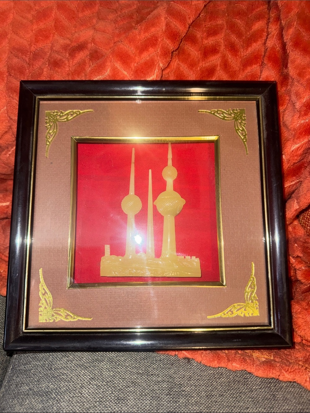 Kuwait City Skyline Iconic Towers Vintage Shadow Box Decor | 8.75" Square